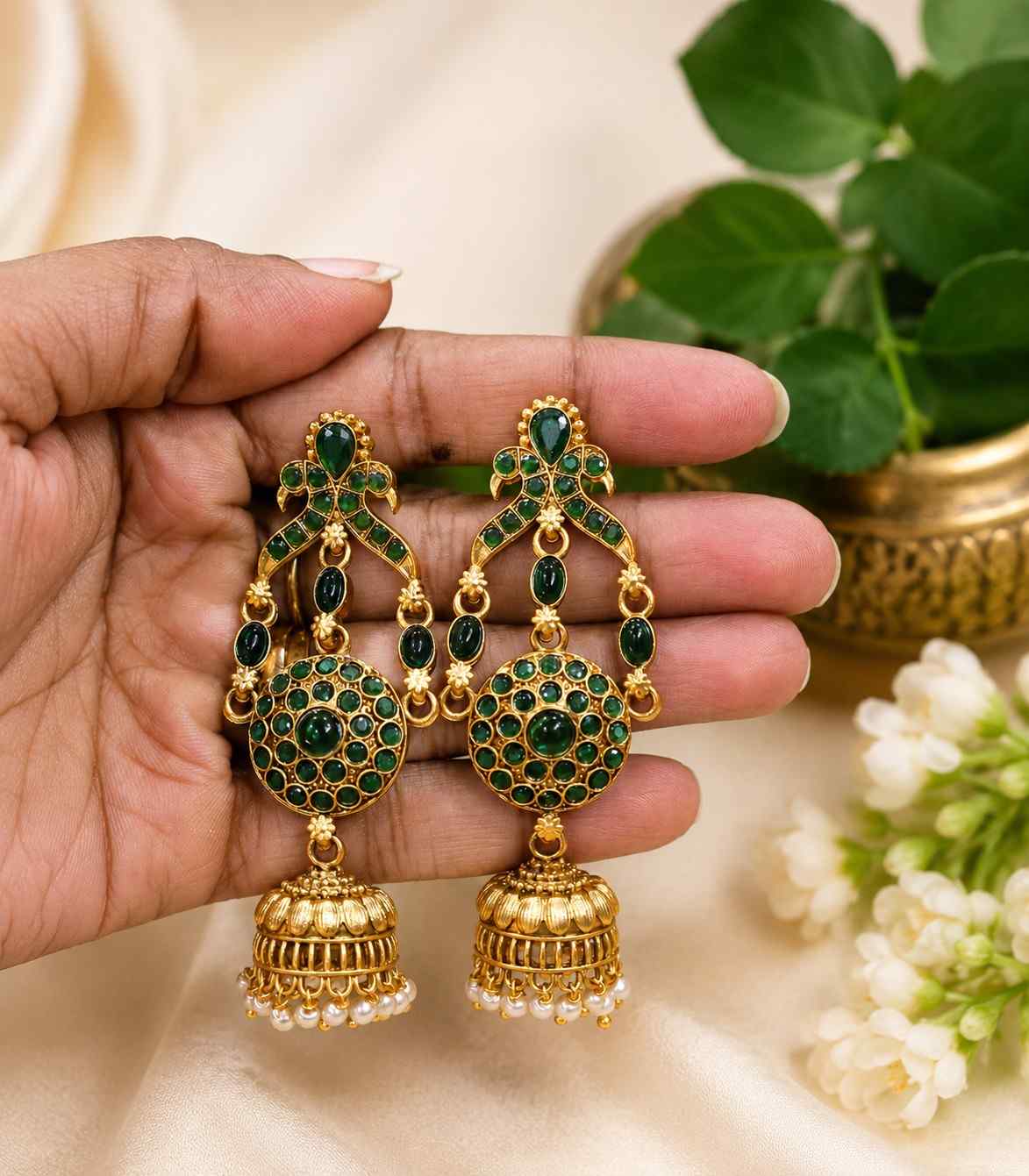5623-antique-gold-jhumka-earrings-with-emerald-stones