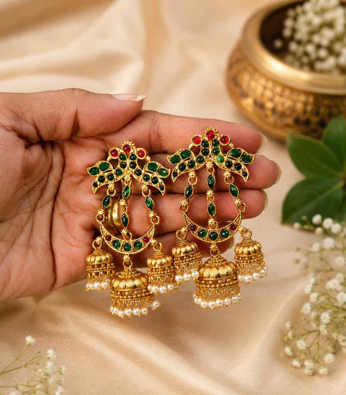 5626-emerald-and-ruby-kemp-stones-triple-layered-half-moon-jhumki-earrings