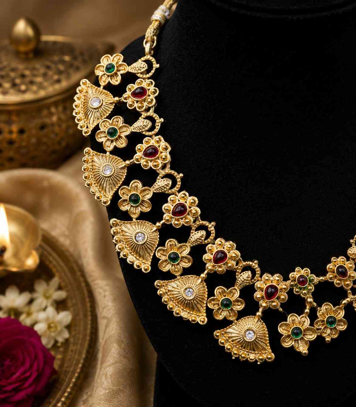 5629-antique-indian-bridal-wedding-jewellery-with-floral-drop-earrings-red-green