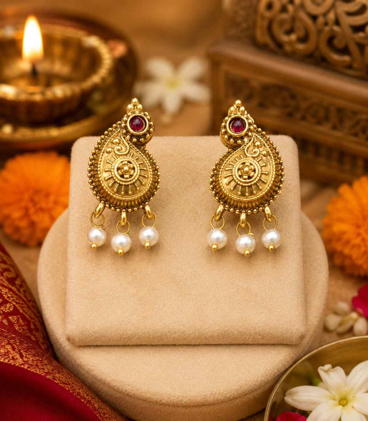 5638-Matte-Gold-Plated-Kemp-Stone-Circular-Motif-Temple-Necklace-Set-with-Pearls