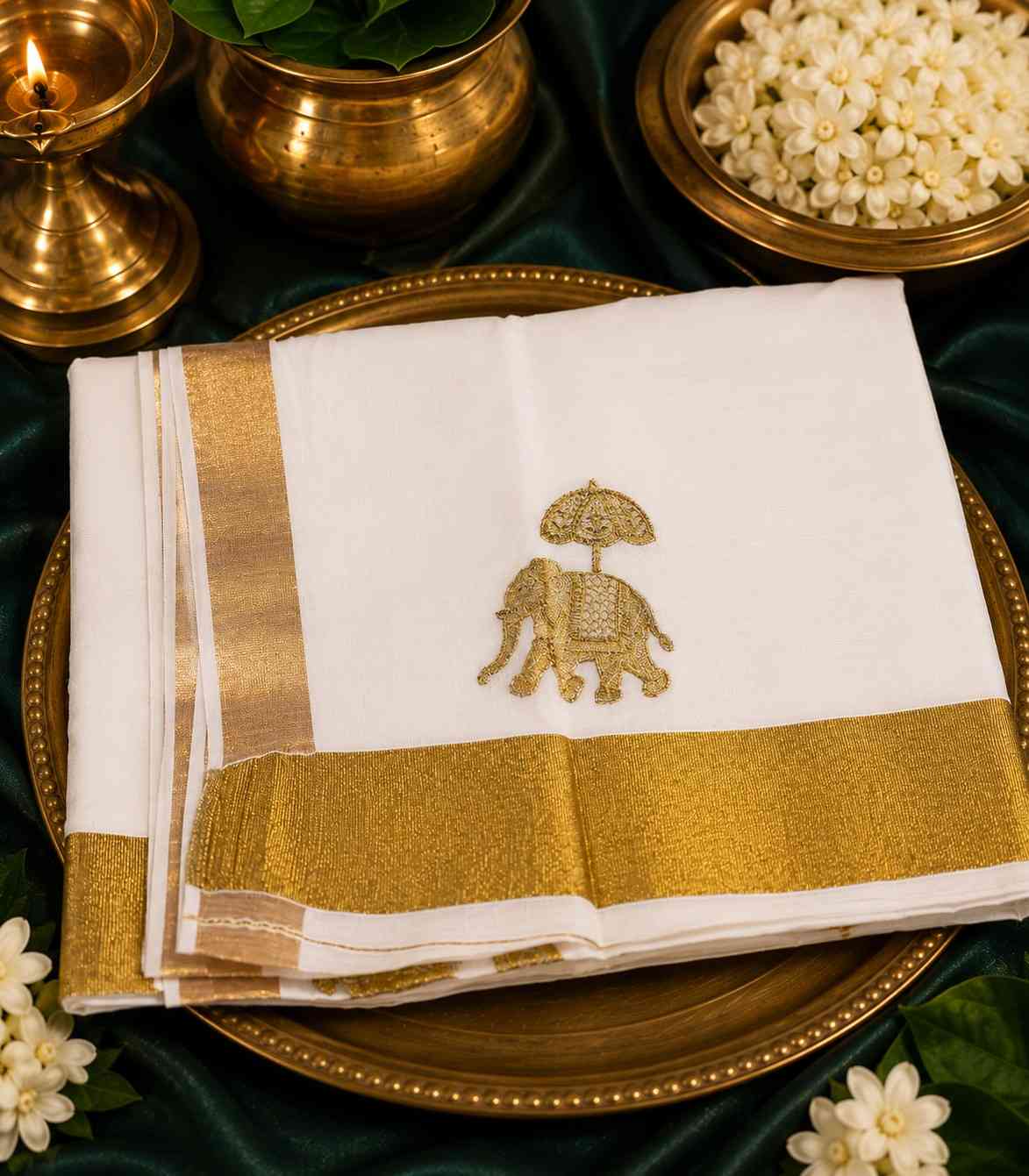 2262-kerala-saree-traditional-gold-kasavu-border-and-prominent-embroidered-elephant-motif