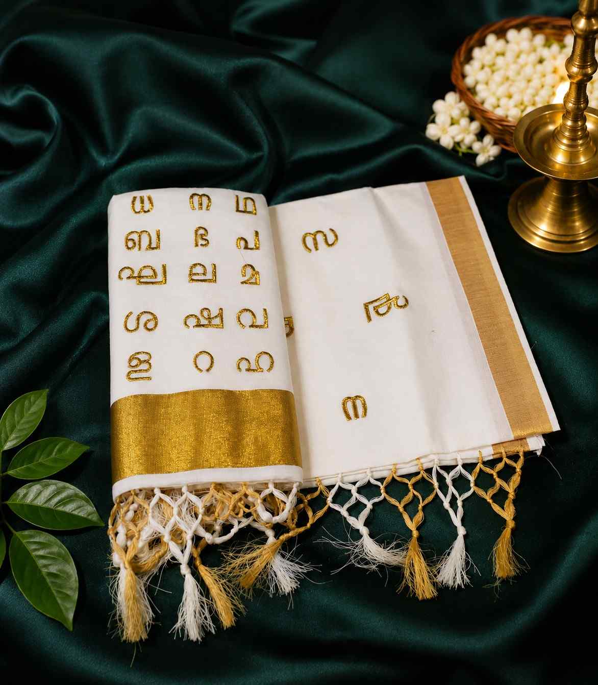 2265-kerala-kasavu-saree-with-golden-malayalam-alphabet-embroidery-on-body-with-tassels-on-pallu (3)