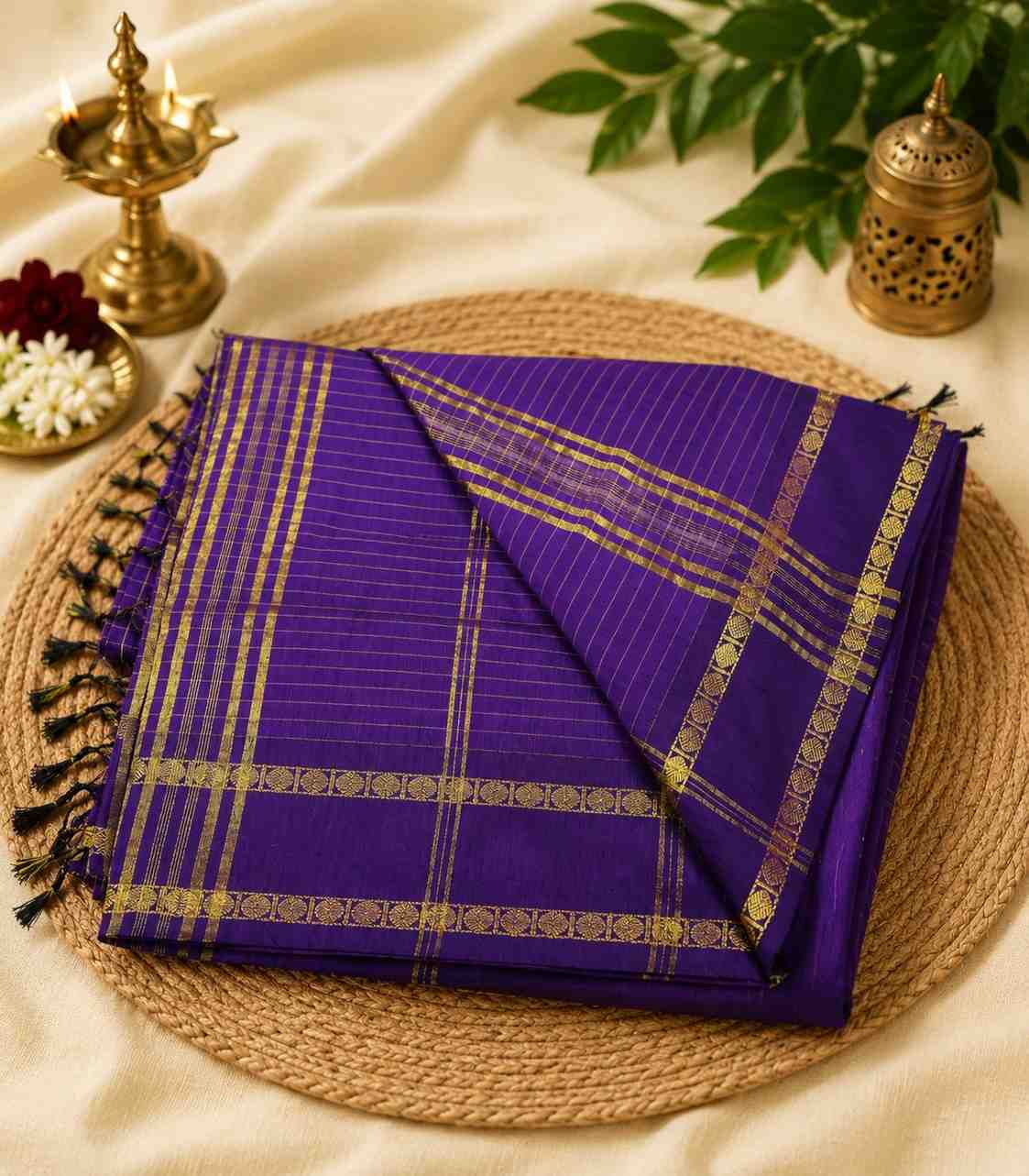2267-purple-arani-kalyani-cotton-silk-saree-with-double-pet-checkered-border