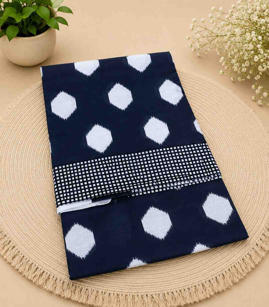 2273 Black and White Hand Block Printed Daily Wear Mulmul Cotton Saree