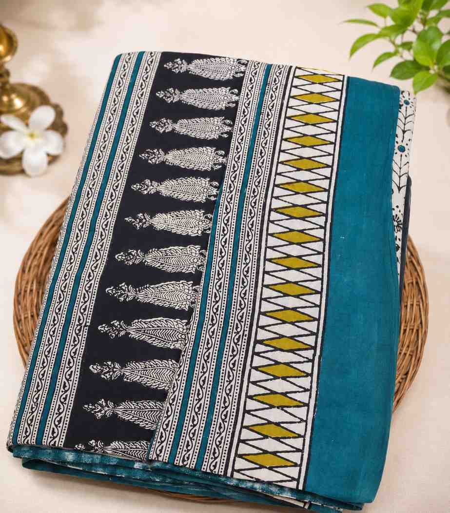 2274-off-white-and-teal-hand-block-printed-daily-wear-cotton-saree