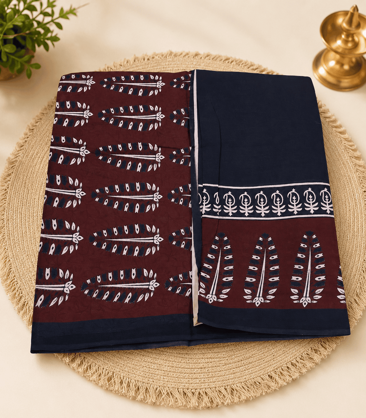 2275 Black & Maroon Hand Block Printed Daily Wear Mul Cotton Saree