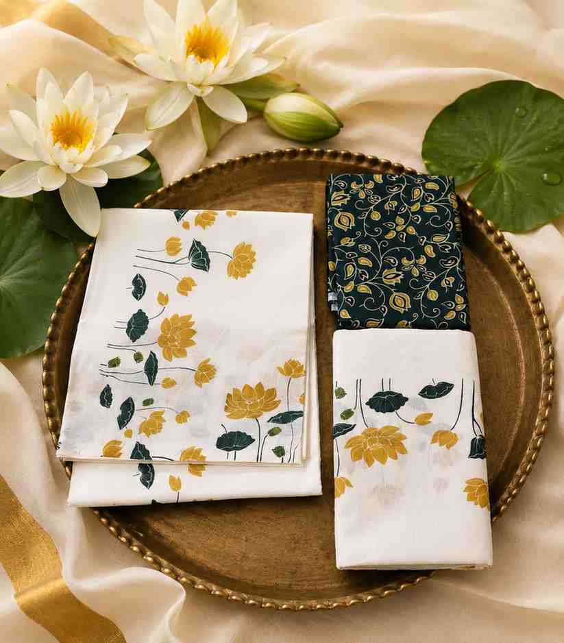 2290-kerala-set-mundu-with-yellow-lotus-leaves-print-with-blouse-piece
