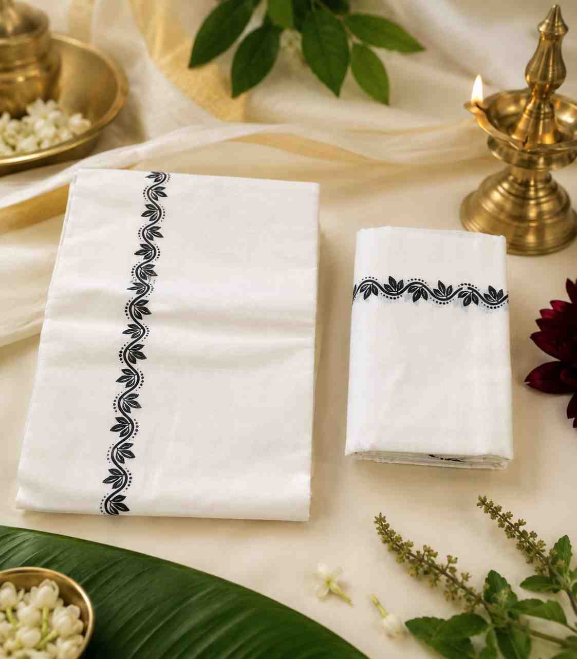 2283 Kerala Set Mundu with Black Border Design