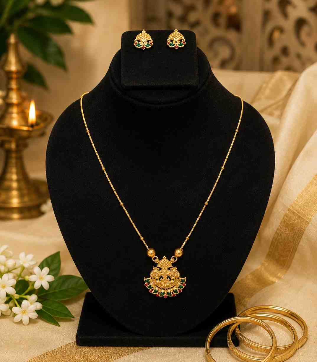 5644 Kerala Traditional Gold Plated Lakshmi Palakka Pendant Necklace Set