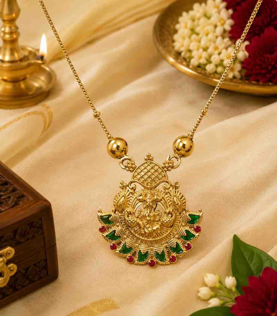 5644 Kerala Traditional Gold Plated Lakshmi Palakka Pendant Necklace Set