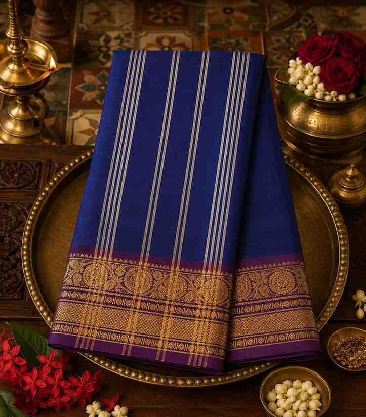 2313-navy-blue-kanchi-cotton-saree-with-elegant-purple-temple-border