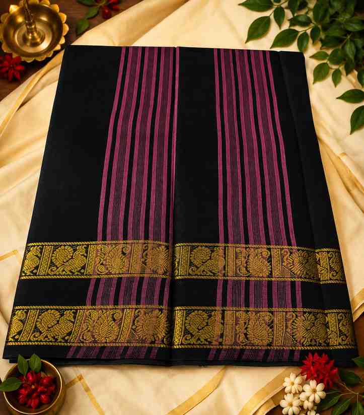 2315-premium-jet-black-kanchi-cotton-saree-with-antique-gold-zari-border