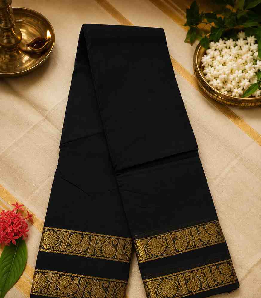 2315-premium-jet-black-kanchi-cotton-saree-with-antique-gold-zari-border