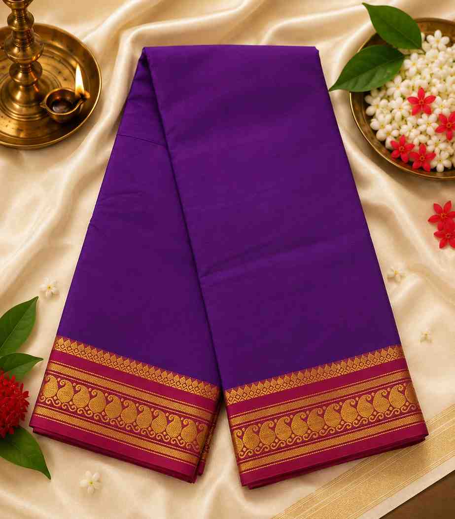 2318 Deep Royal Purple Kanchi Cotton Saree with Magenta Zari Border