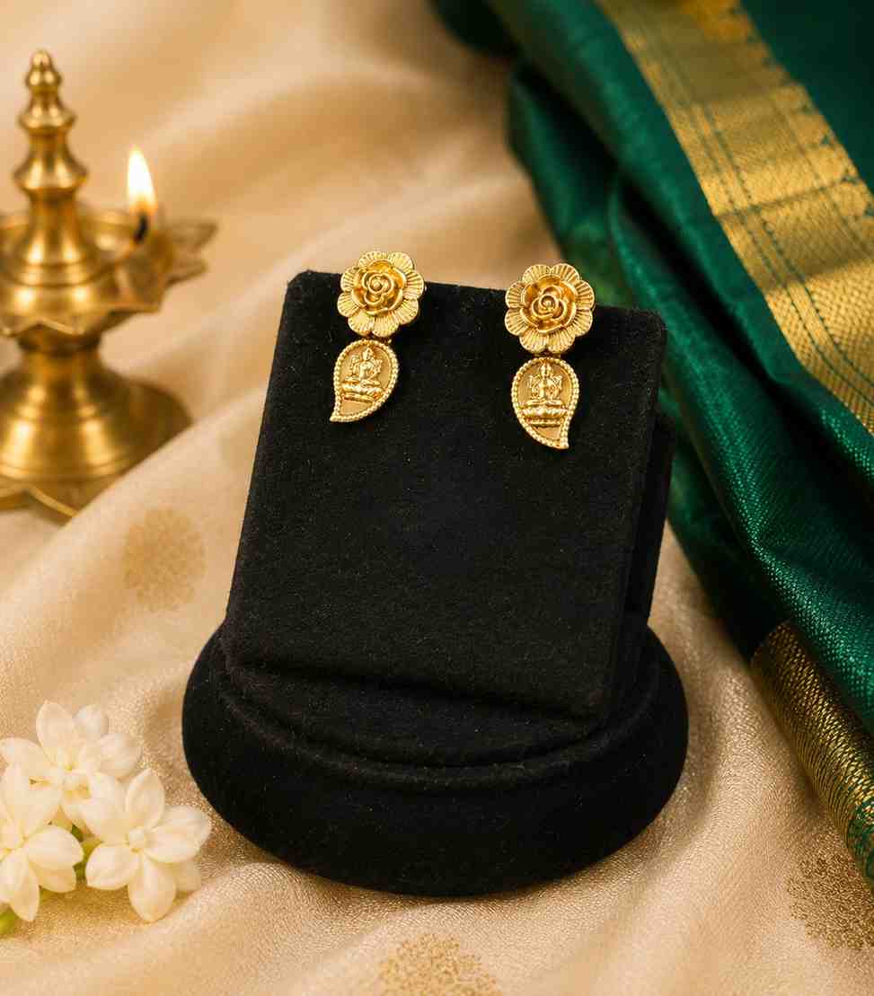 5635-antique-gold-plated-floral-mango-choker-necklace-set-with-earrings
