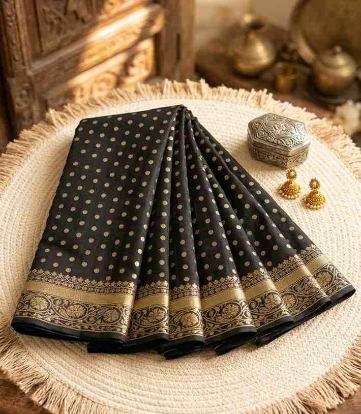 2326 Semi Raw Silk Saree With Buttas and Zari Woven Border