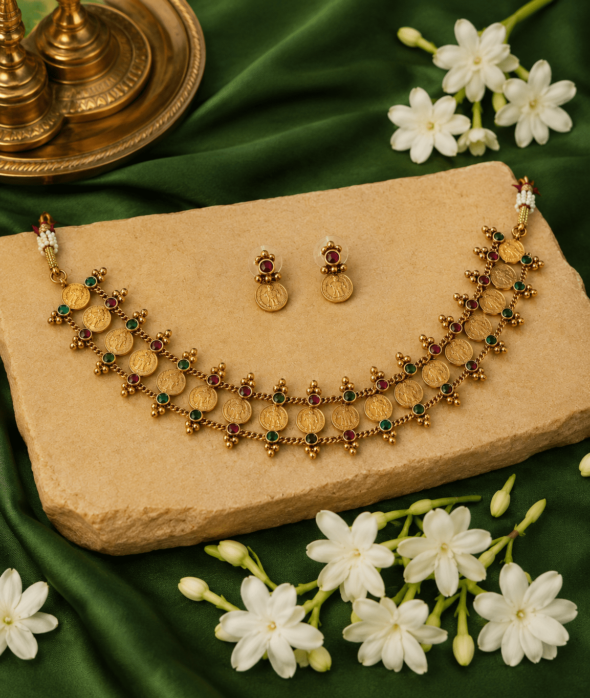 6612 Kaashu Maala with Red Green Stone Chocker